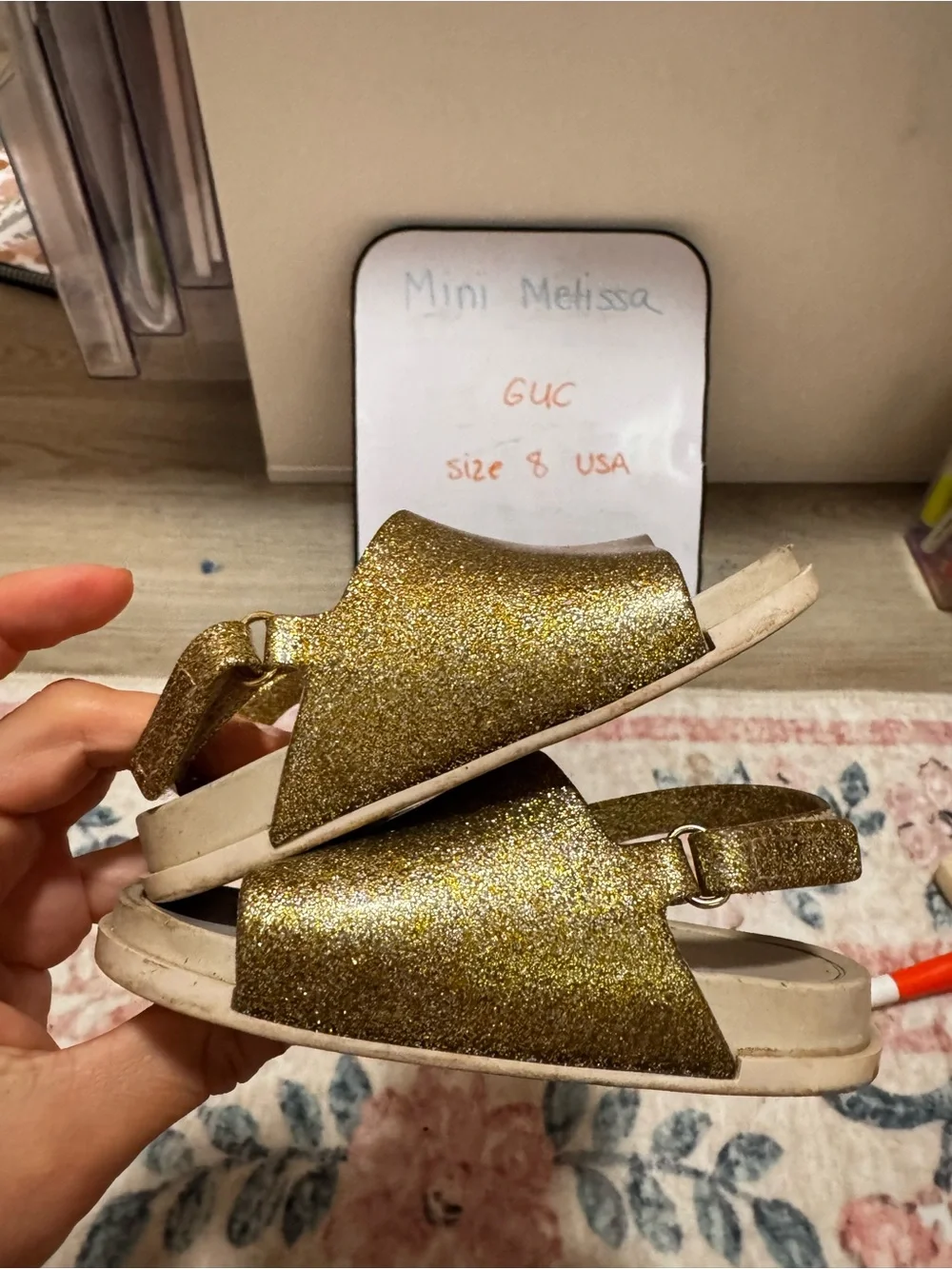Mini Melissa Girls Glitter Gold Slingback Sandals